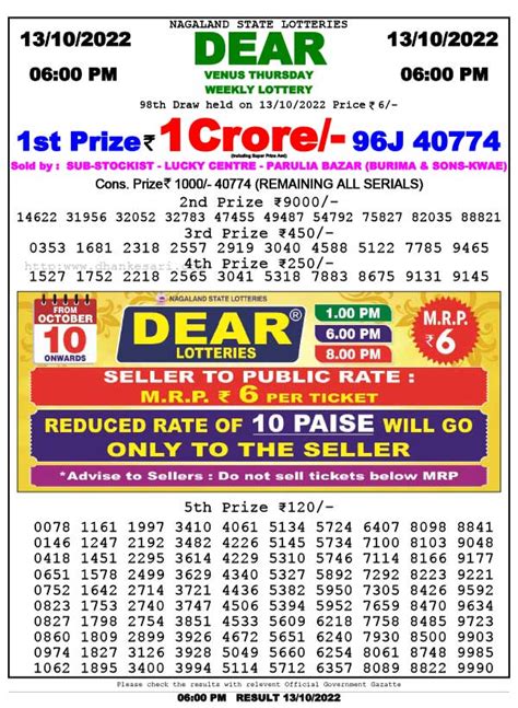 Dear Lottery Result Today 1 PM 6 PM 8 PM(30.